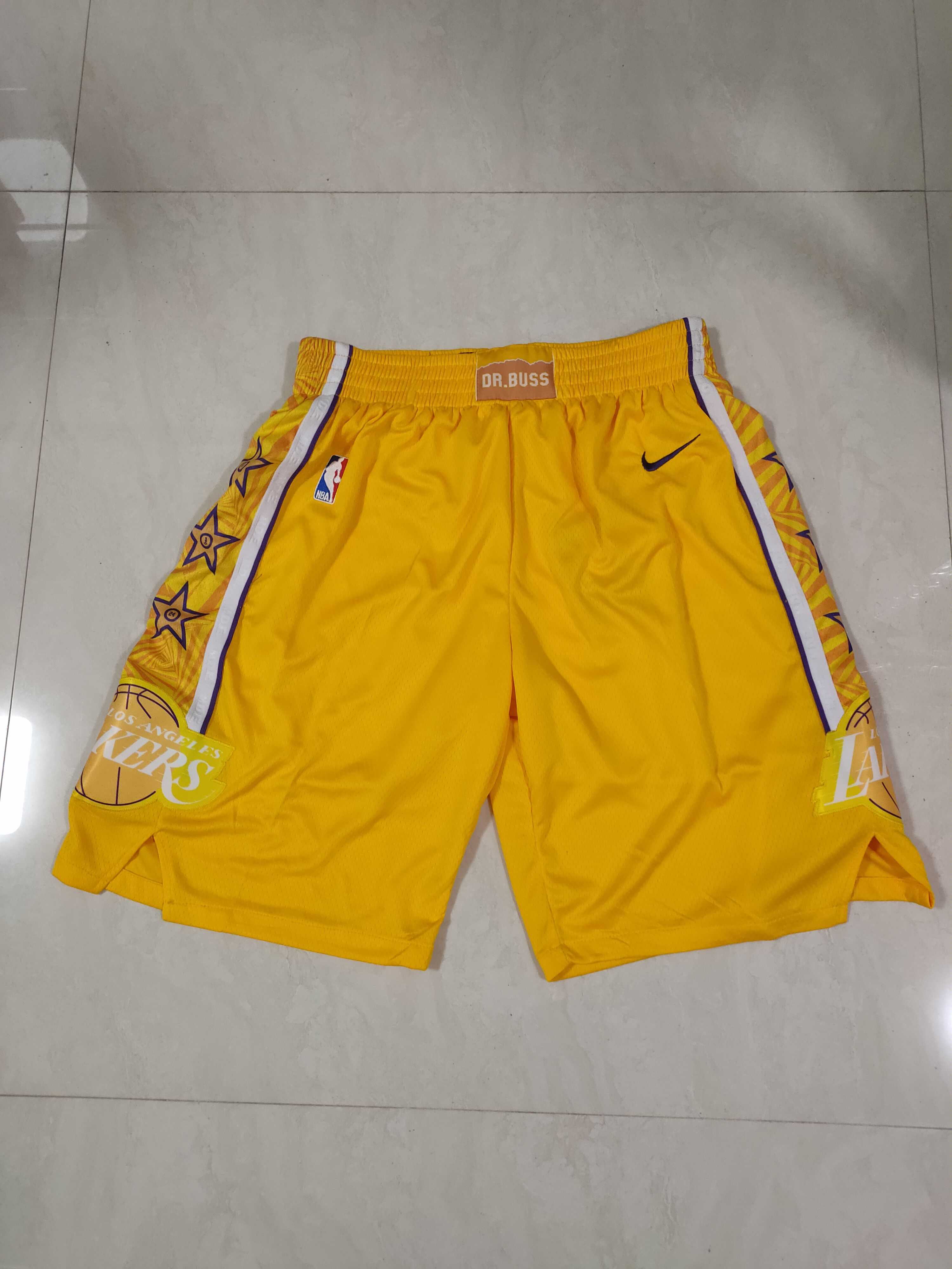 Men NBA Los Angeles Lakers yellow Nike Shorts 0416